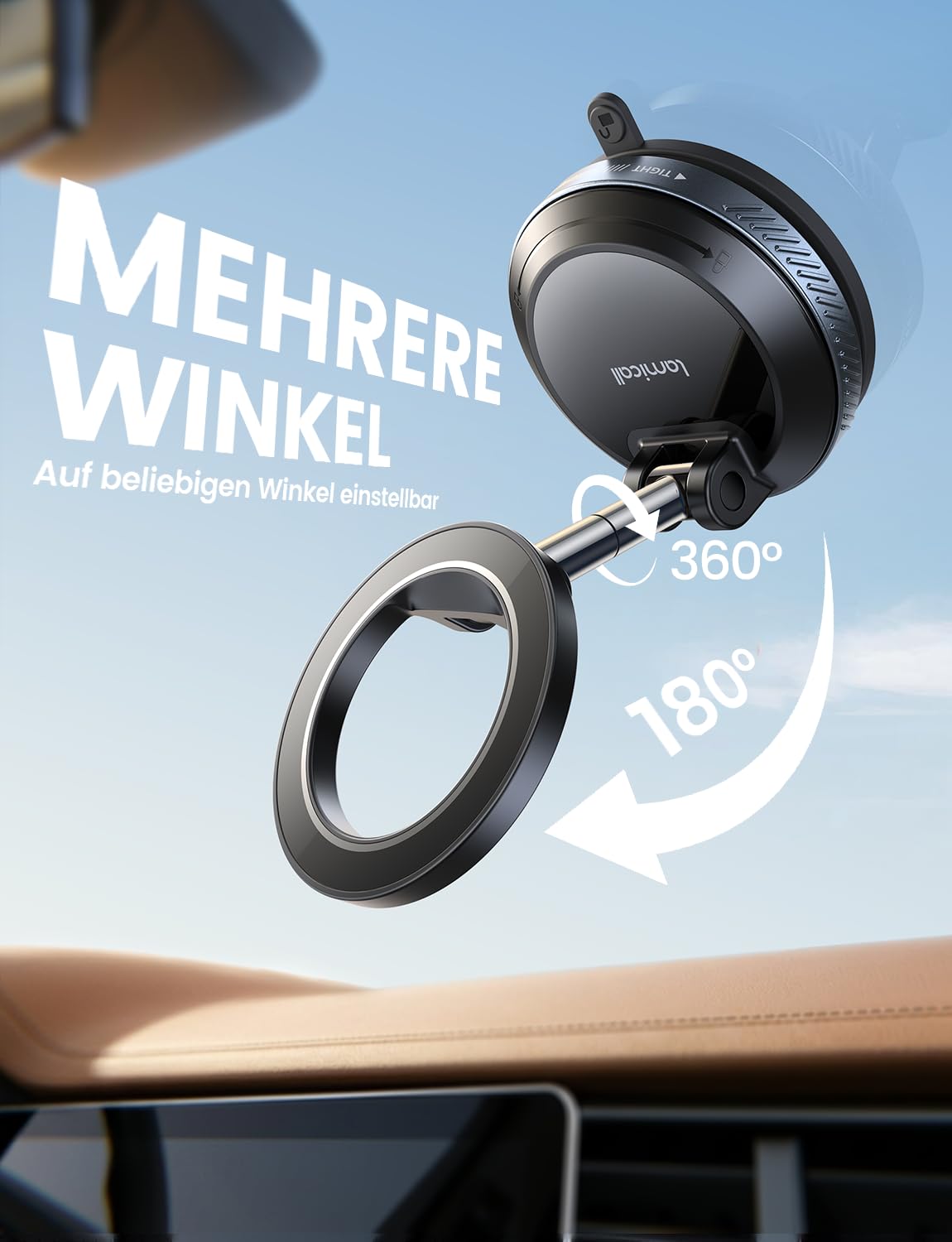 Lamicall Handyhalterung Auto Vakuum für MagSafe Autohalterung - [TOP Saugnapf] Handy Halterung Auto Magnet für Armaturenbrett & Windschutzscheibe, 360° Magnetische KFZ Halter für iPhone 17 16