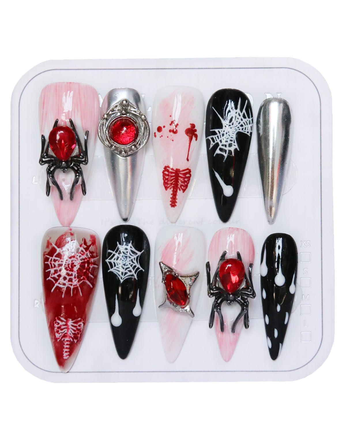 CAMILCY Press on Nails Handmade Nails Luxury Reusable Fake Nails For Girls long Almond Armor Tip Pink Black Diamonds Hand Painted Salon Loveful Design