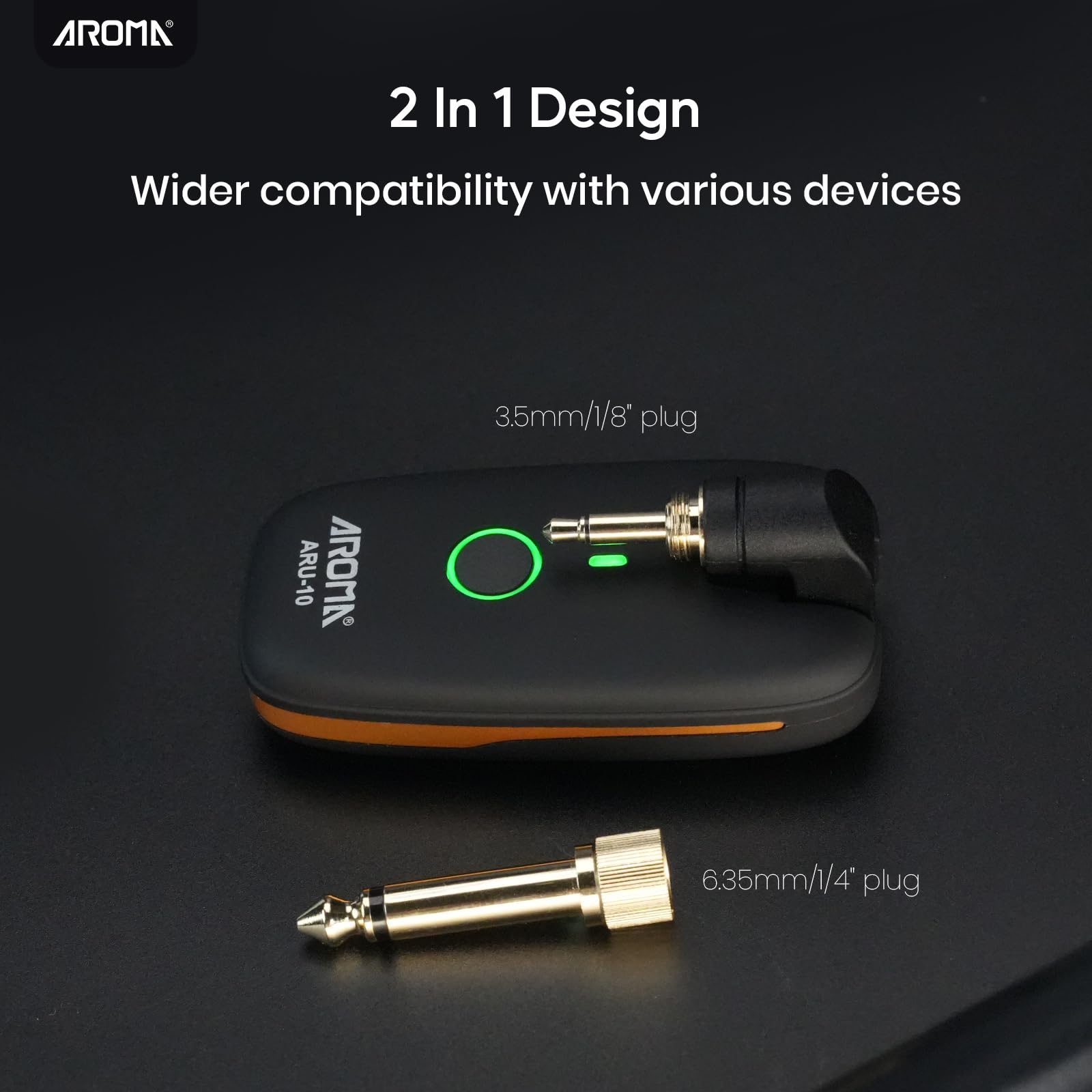 AROMA Trasmettitore e Ricevitore Wireless per Chitarra con 7 Canali Sistema Audio Ricaricabile Senza Fili per Chitarra, Basso, Strumenti Elettrici