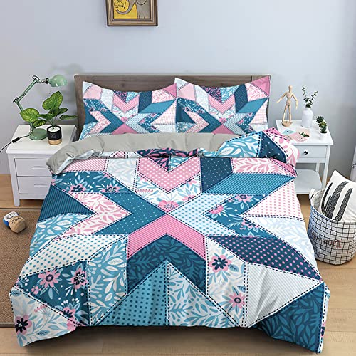 LSYW Parure de Lit 220x240 cm Adulte Fleur Vintage Bleue Housse de Couette 2 Personnes avec Fermeture Éclair Doux Respirant Confortable Microfibre Housse de Couette et 2 Taie d'oreiller 65x65 cm Cover