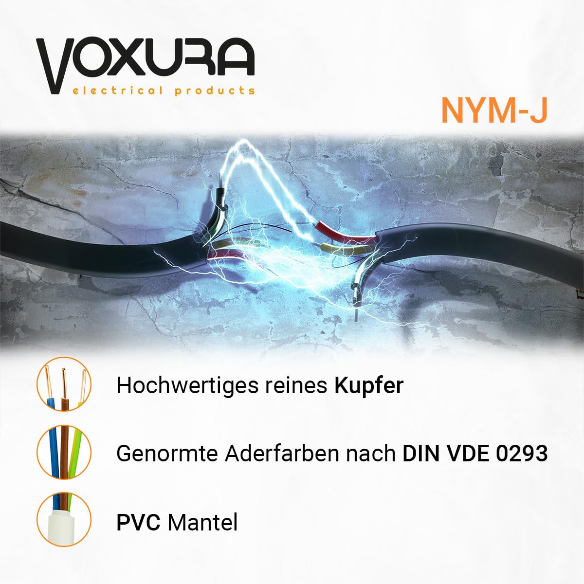 TechMech 60 m NYM-J 3 x 2,5 mm² mantel kabel voor vochtige ruimtes elektrische kabel koper Made in Germany