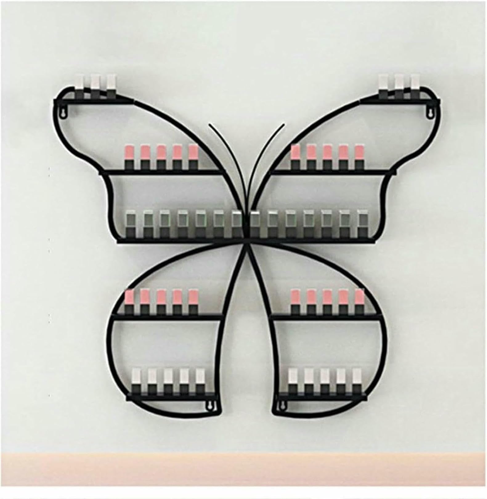 Support Mural en métal pour Vernis à Ongles, présentoir décoratif Style Papillon, Porte-Bouteilles d'huiles essentielles et de Parfum (Noir)