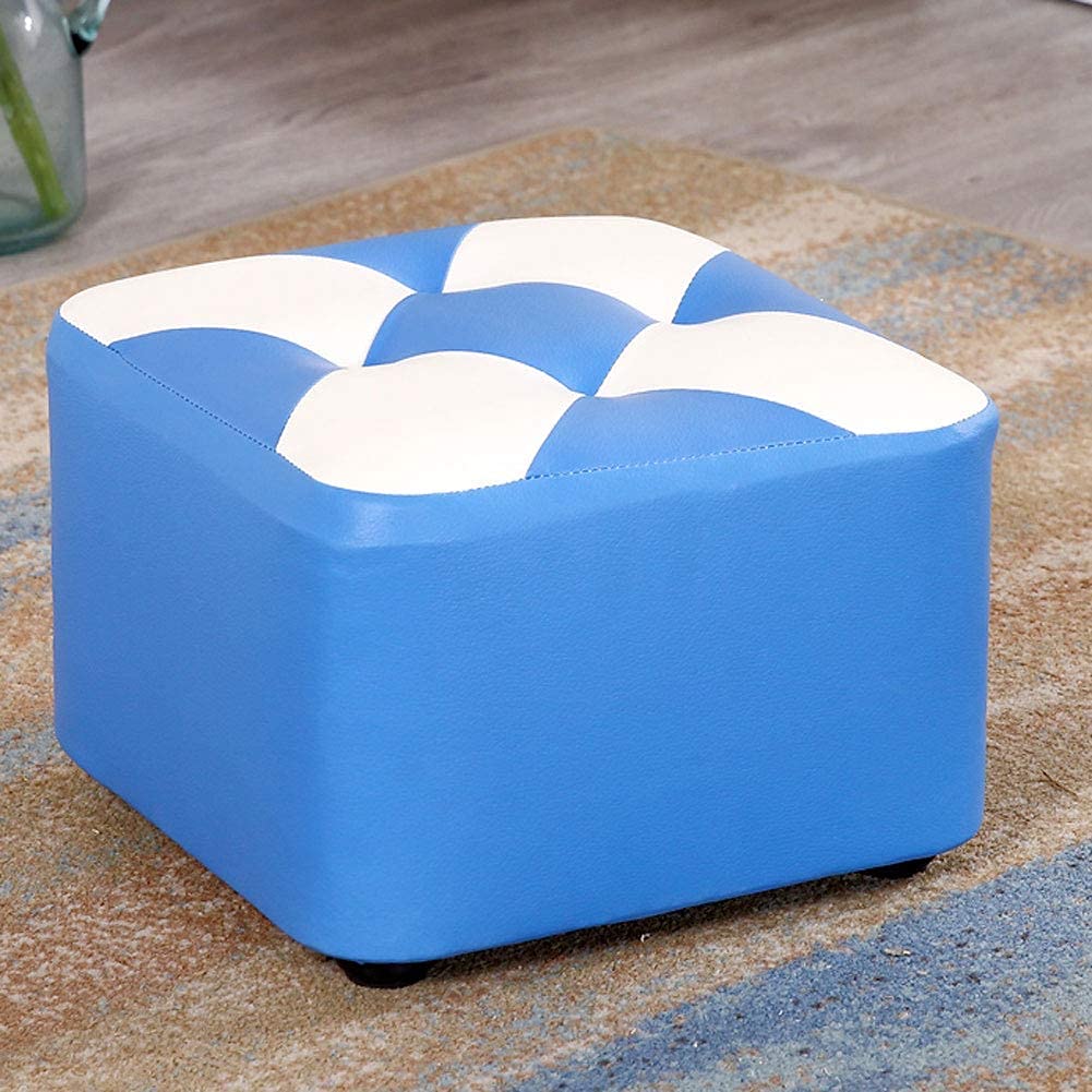 Repose-pieds en cuir bleu très stable grâce à son banc 4 pieds