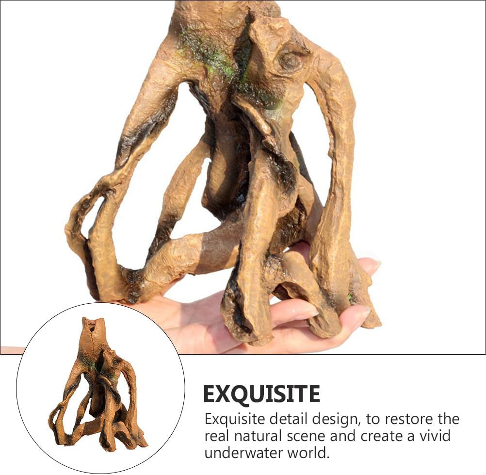 Angoily Simulation Tree Trunk Aquarium Decor 9.05X7.08X6.69In Resin Fish Tank Stump Ornament with Hideout for Aquatic Pets Underwater Decoration