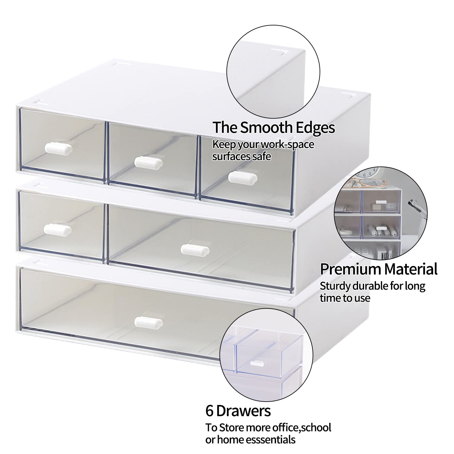 OCANO Desk Organizer,Desk Storage Box with 9 drawers, Plastic Makeup Organizer, Desktop Organizer for Office School Home