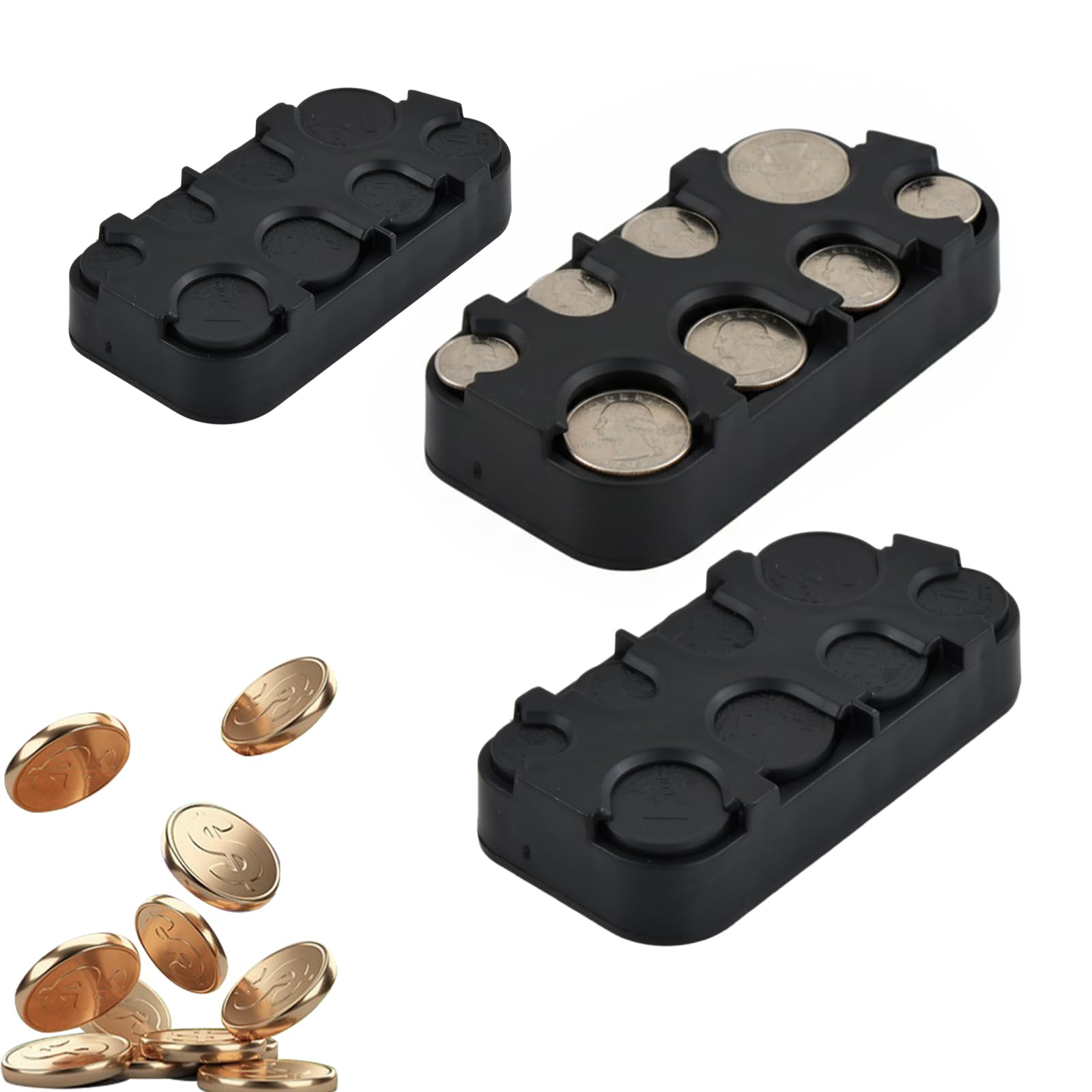 Portamonedas Clasificador Organizador de Monedas 8 Compartimentos 3x48 Moneda Fijación Rápida Negro