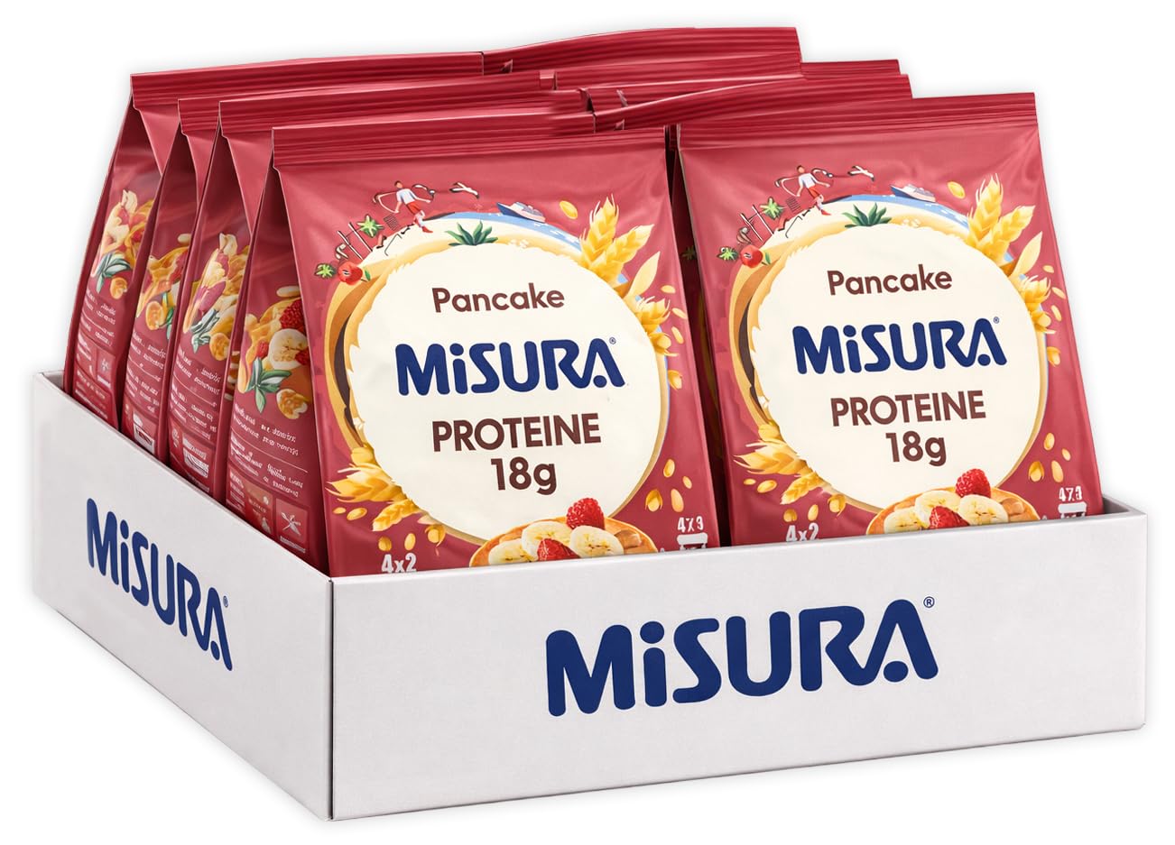 Misura Pancake Protein - BOX ORIGINALE 8 Confezioni (1,6 kg) | 64 Pancake Proteici | -40% Zuccheri | Colazione Proteica Pronta