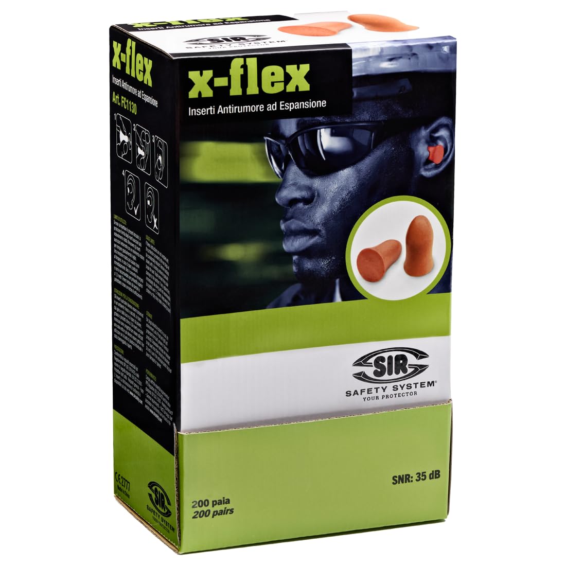 Sir Safety System X-Flex Inserts Anti-Bruit, EN 352-2:2020, SNR 35 dB, 200 Paires, U