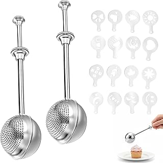2-Pack Flour Duster, Flour Duster For Bread Baking, Powdered Sugar Duster, Powder Sugar Shaker Duster, with 16Pcs Coffee Stencils for Baking.