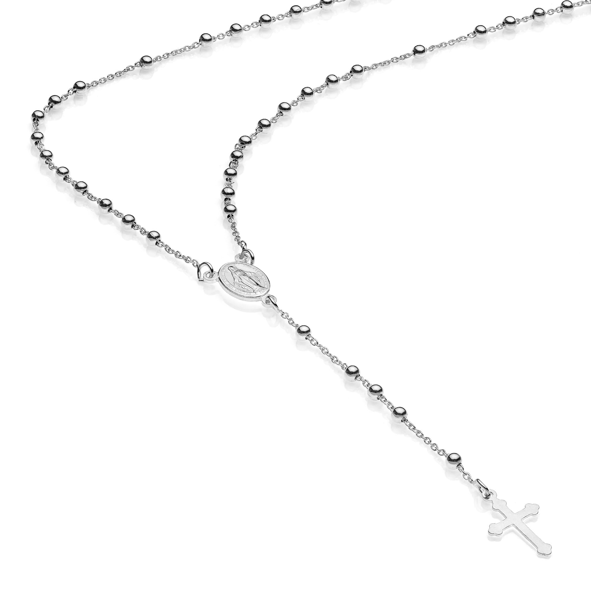 AKA Gioielli® - 925 Silber Rosenkranz Halskette mit Jungfrau Maria und Kreuz anhänger für damen