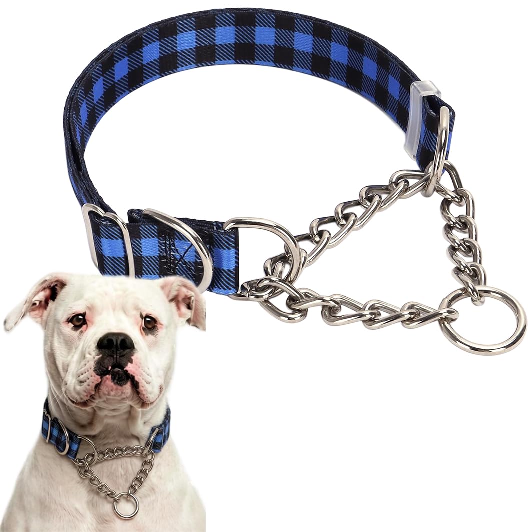 Chain Dog Collar, Heavy Duty Martingale Collar For Dogs Chew Proof, Adjustable For Training, Walking With Stainless Steel for Medium Large Breed Dogs