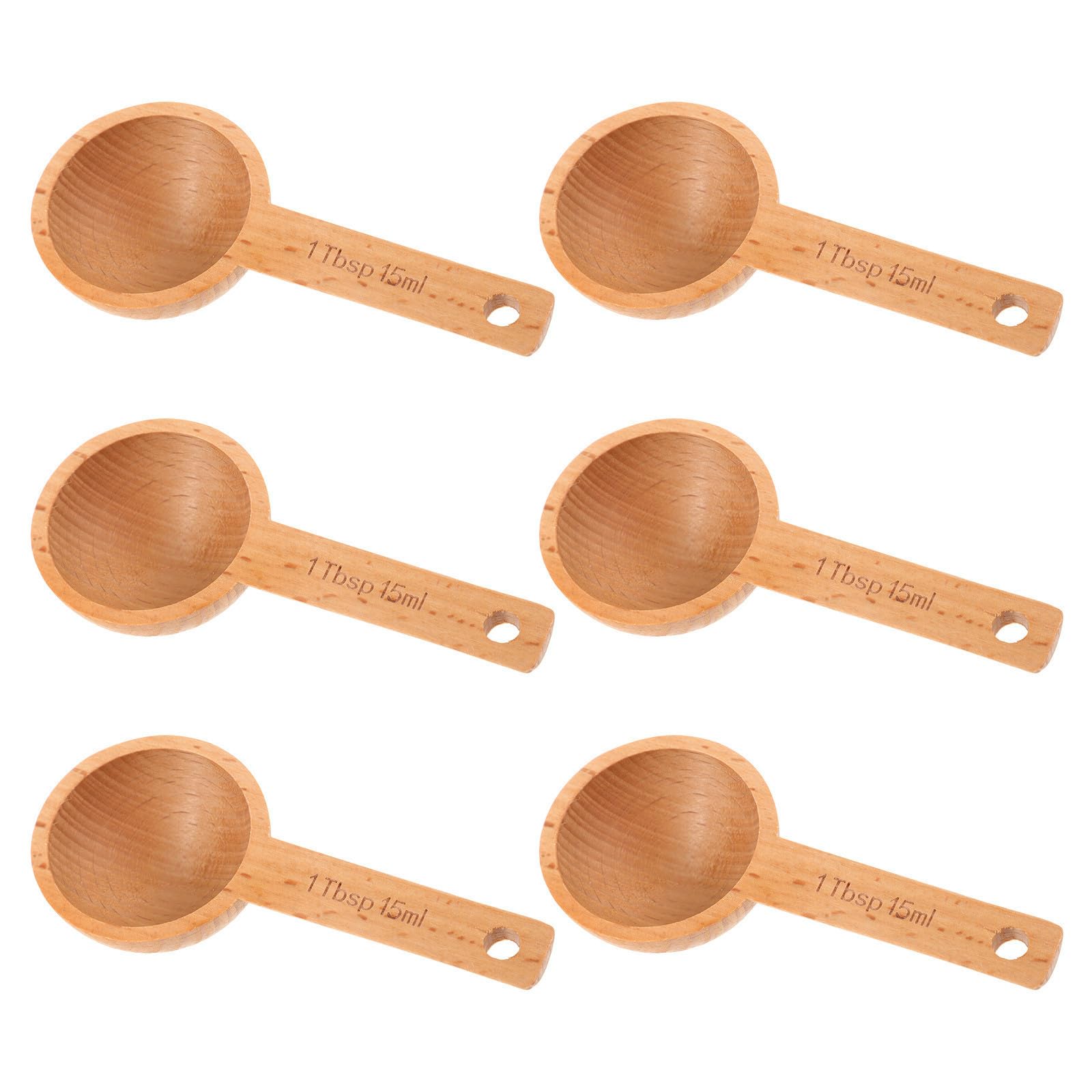 Cucharas medidoras de madera para cocina juego de 6 piezas de 15ml resistentes marrones