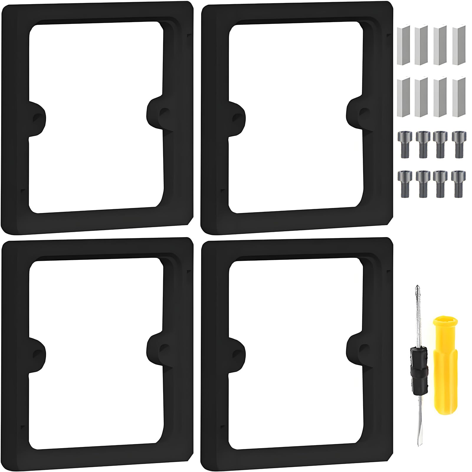 Alriedy 4PCS Single Socket Spacer, 86x86x10mm Light Switch Surround and Black Socket Spacer Kit with Screwdriver, Stackable Back Box Extender Plate for Flush Wall Installation Electrical Outlet