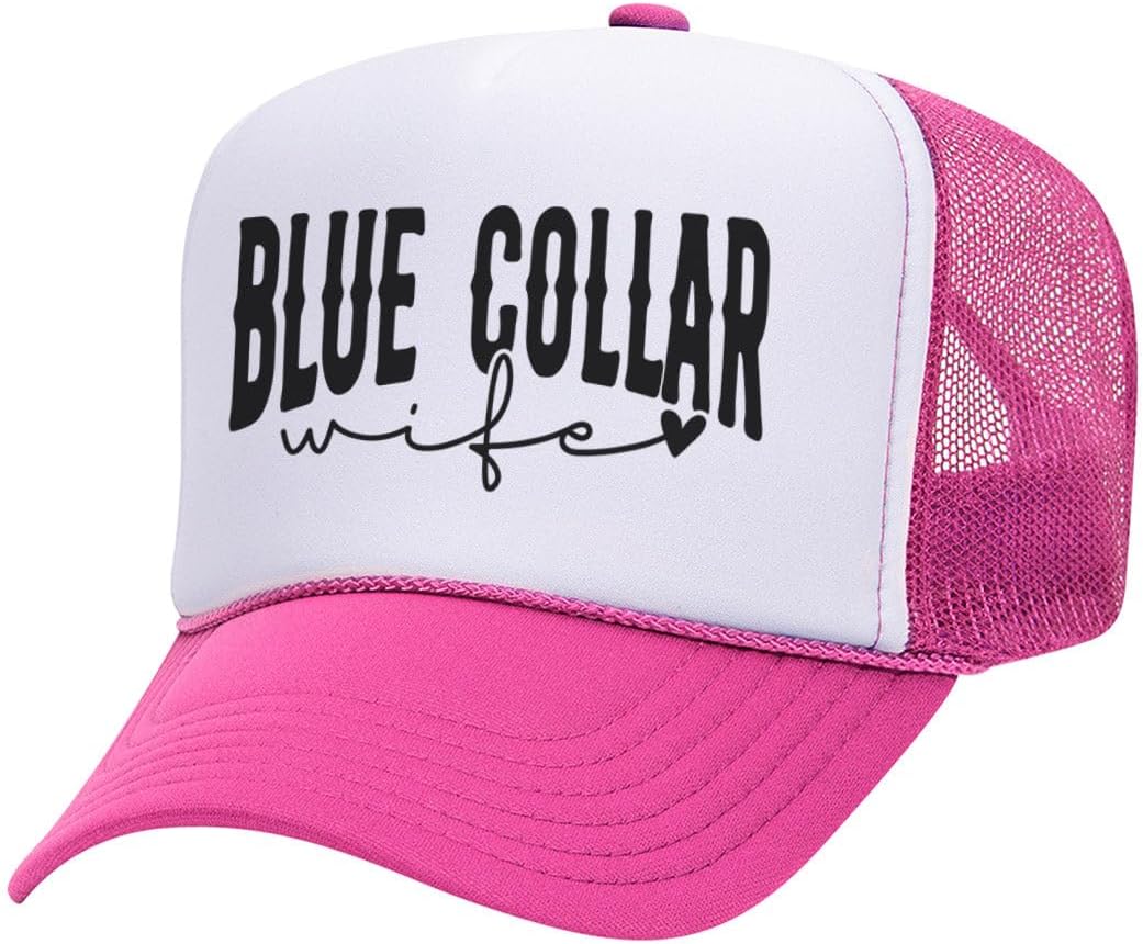 TeesAndTankYou Blue Collar Wife Foam Trucker Cap Adjustable Mesh Back Hat