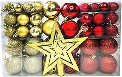 Kit C/100 Bolas de Natal Lisas/Foscas/Glitter + Ponteira - Vermelha e Dourada