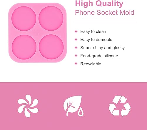 Vista 2 de Molde de silicona súper brillante de 1.5 pulgadas para agarre de teléfono de círculo redondo, molde de 4 cavidades para fundición de resina epoxi
