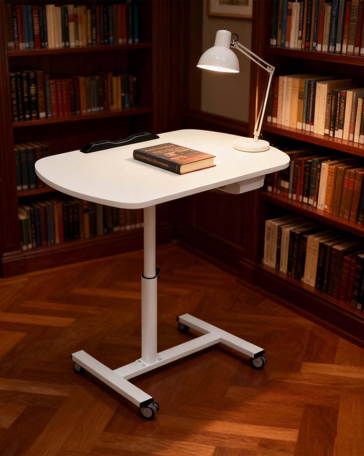 360° schwenkbarer, höhenverstellbarer TV-Tablett, Tisch mit Handy-/Tablet-Slot, rollbarer C-förmiger Beistelltisch für Couch/Bett/kleine Räume, Weiß (55,1 cm L x 32 cm B)