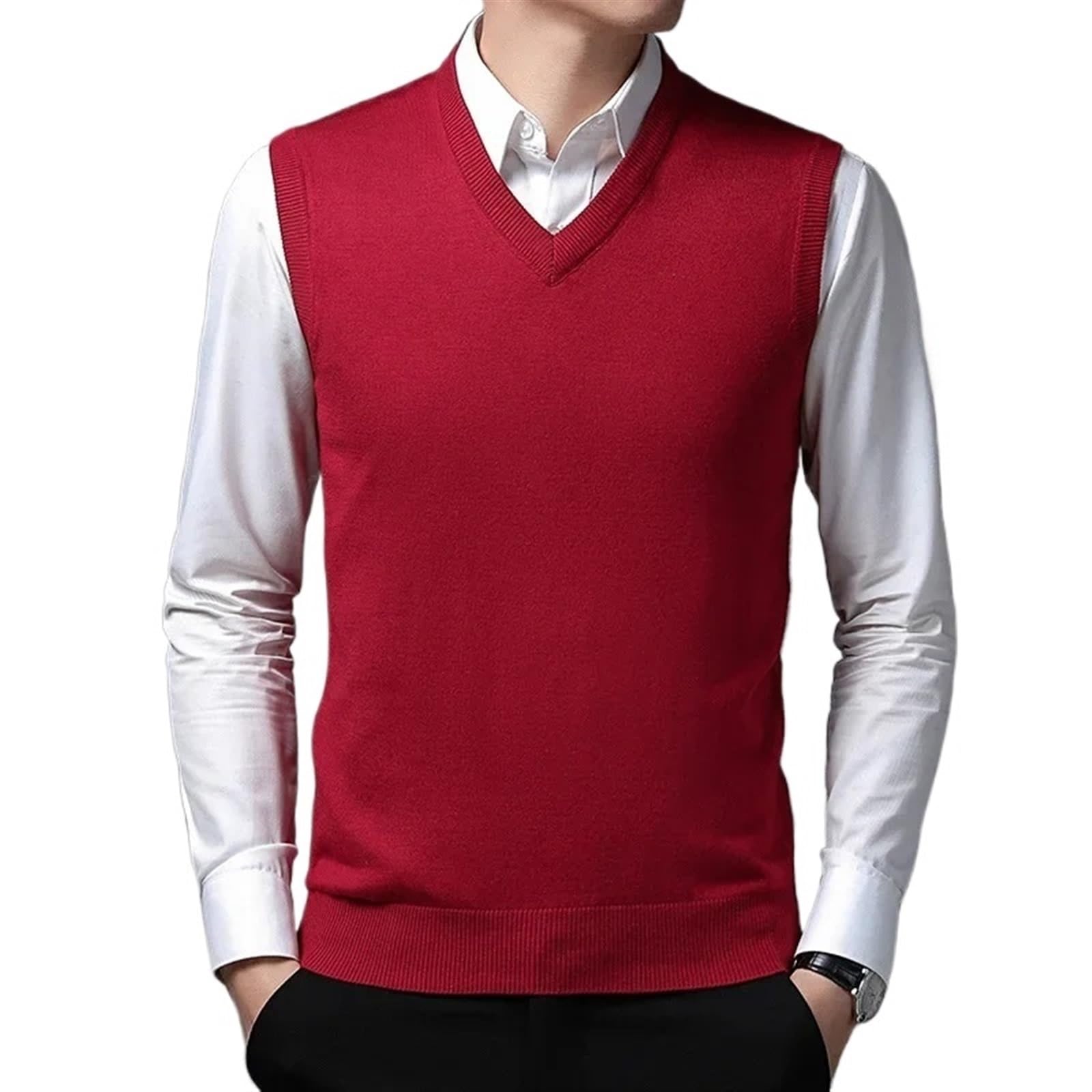 Gilet débardeur tricoté homme maille chaude haut sans manche casual rouge M