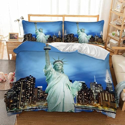 寝室装飾寝具セット,自由の女神子供の10代の3点セット掛け布団カバーセットマイクロファイバー,四季布団かばー暖かいふわふわ,1掛け布団カバー170*210cmと2枕カバー43x63cm