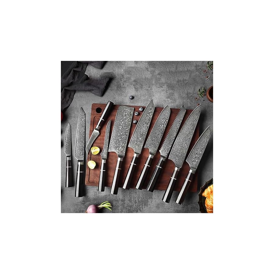 9-Piece-ZILNEHZ-Damascus-Knife-Block-Set-Comes-with-Knife-Sharpener-Tool-And-Knife-Holder-Kitchen-Utensils-Set-Kitchen-Knife-Set-with-Block-Ebony-Handle-VG10-High-Hardness-Steel-Block-Knife-Set 9-Piece ZILNEHZ Damascus Knife Block Set Comes with Knife Sharpener Tool And Knife Holder Kitchen Utensils Set Kitchen Knife Set with Block, Ebony Handle, VG10 High Hardness Steel, Block-Knife-Set