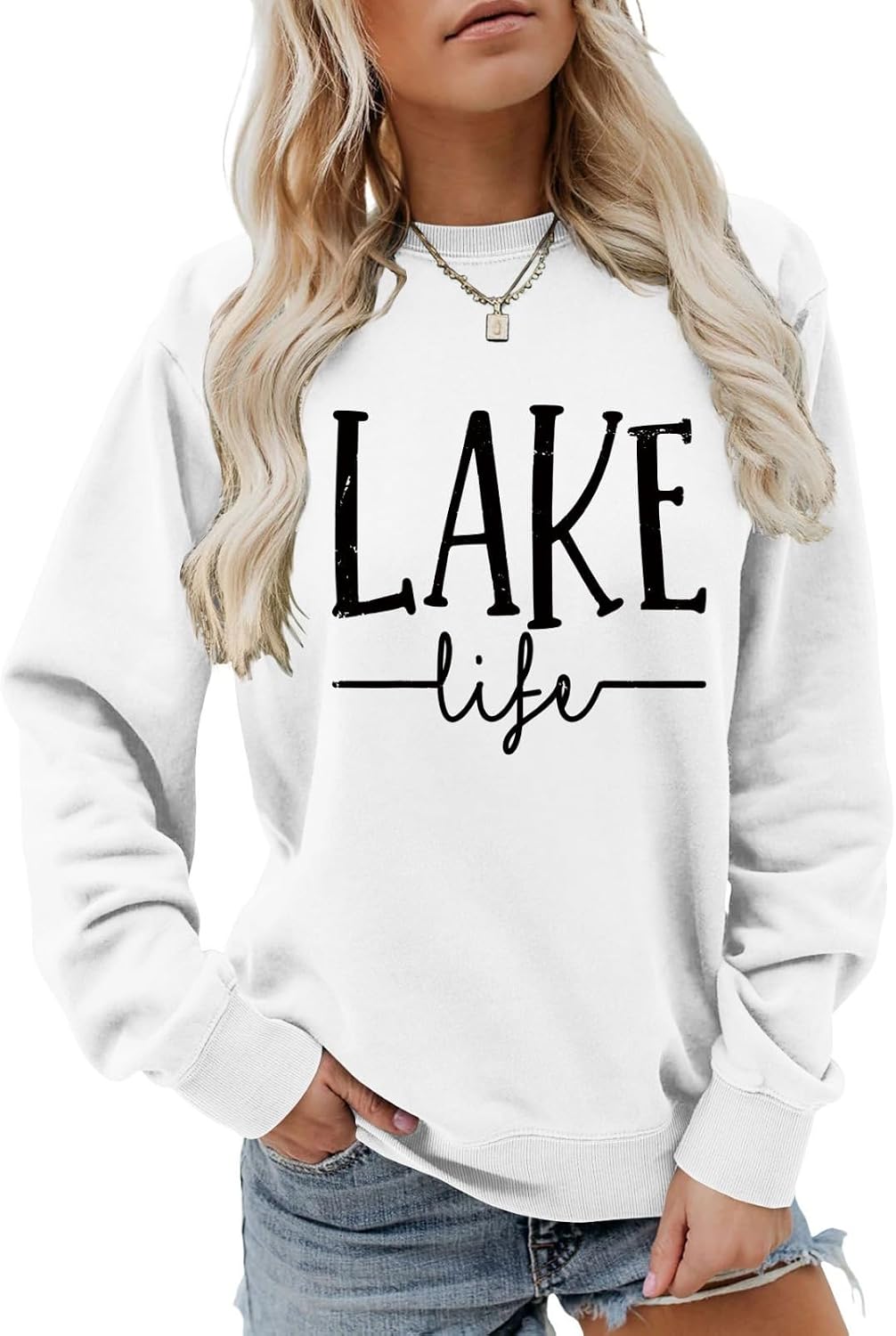 Lake Life Sweatshirt Lake Vibe Shirt Women Crewneck Fall Pullover Tops Funny Weekend Lake Vacation Sweater