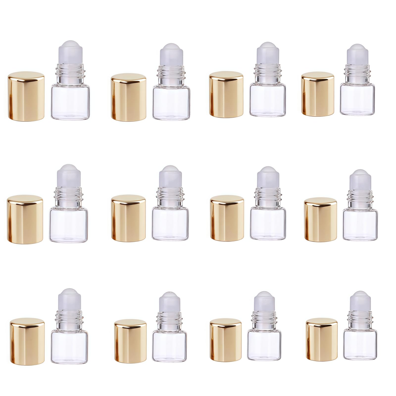 ZhangyiHot 12 Pcs Gold 1ml Mini Glass Roll on Bottles Roller Refillable Essential Oil Aromatherapy Sample Vials Roller Bottles Container