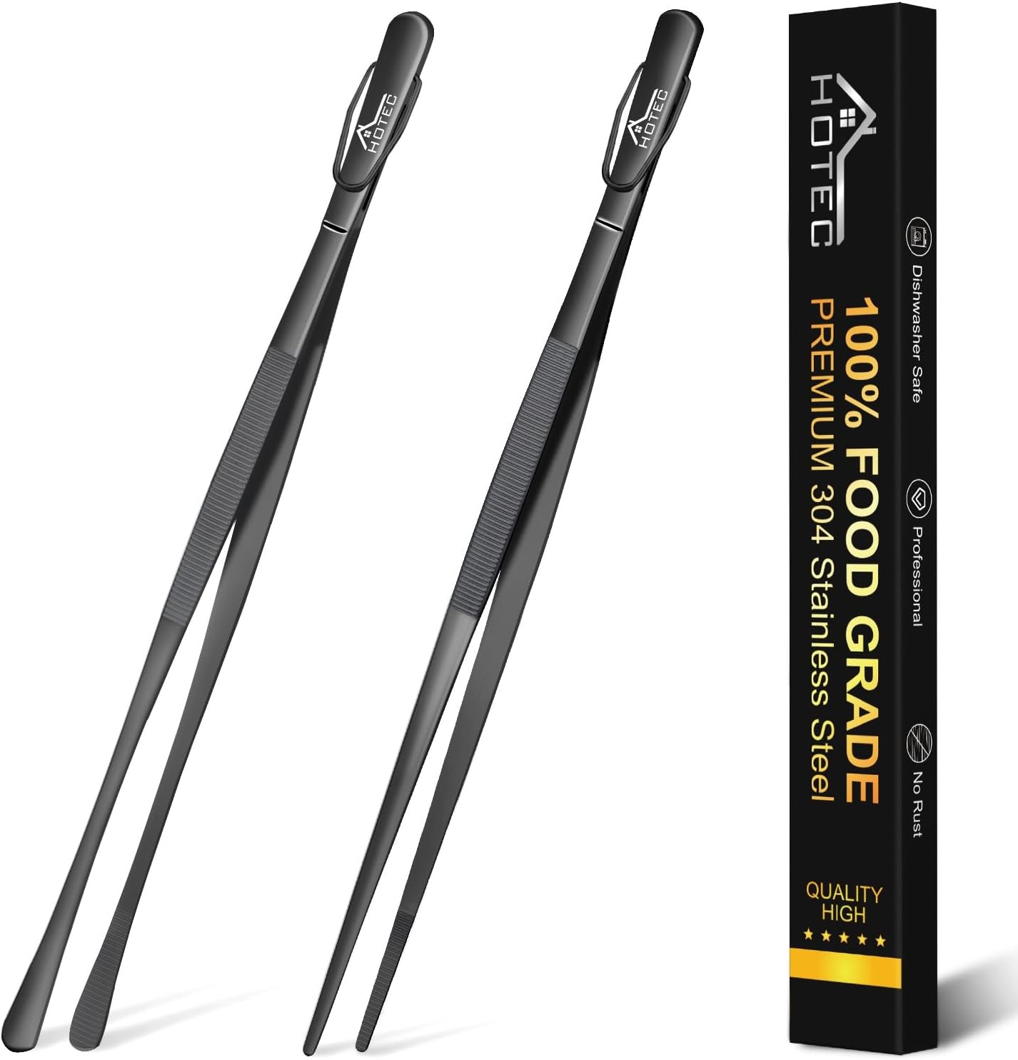 Hotec Stainless Steel Cooking Tweezers Professional Kitchen Tongs for Cooking, Grilling and Baking Extra Long Food Tweezers Set of 2-12 Inch NZ-B02H