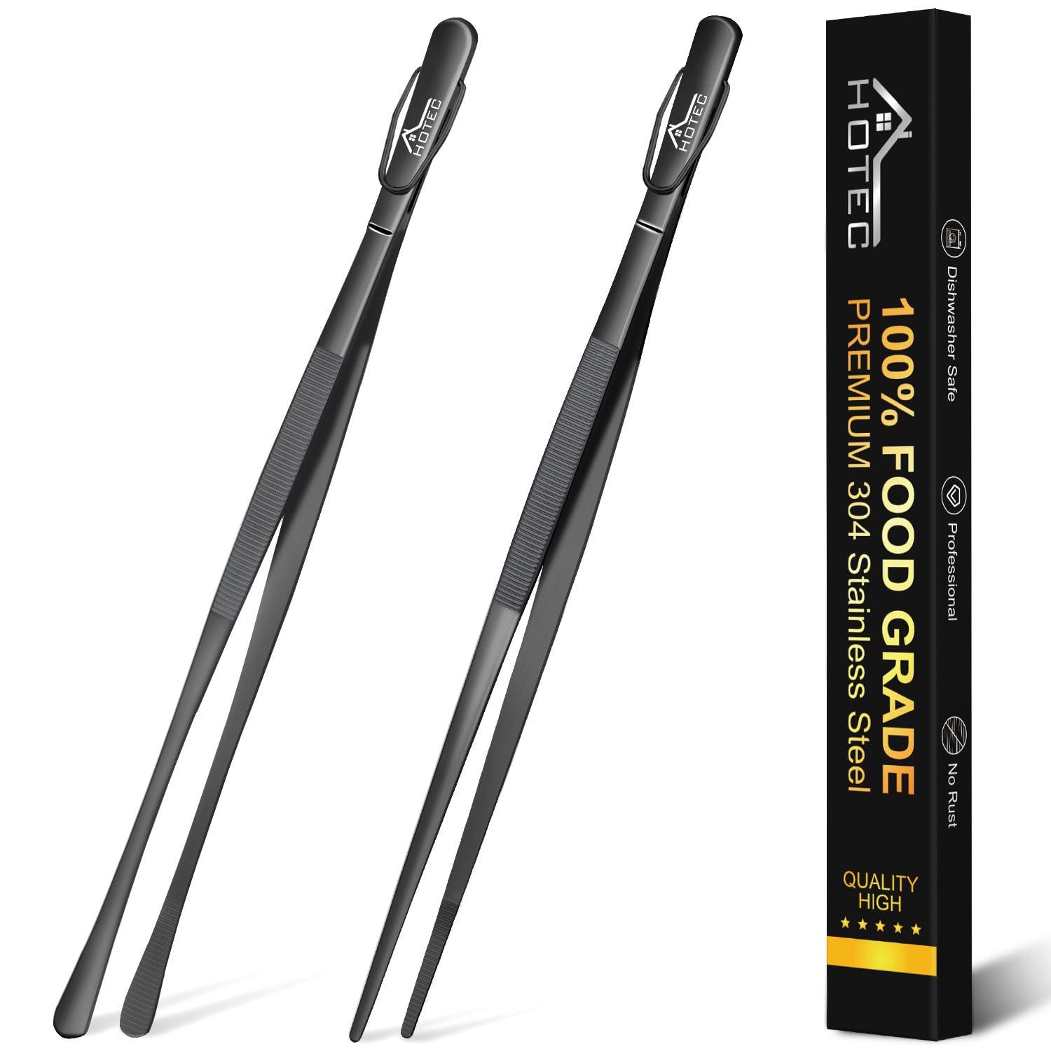 Hotec Edelstahl-Kochpinzette, professionelle Küchenzange zum Kochen, Grillen und Backen, extra lange Lebensmittelpinzette, Set von 2 - 30,5 cm, NZ-B02H