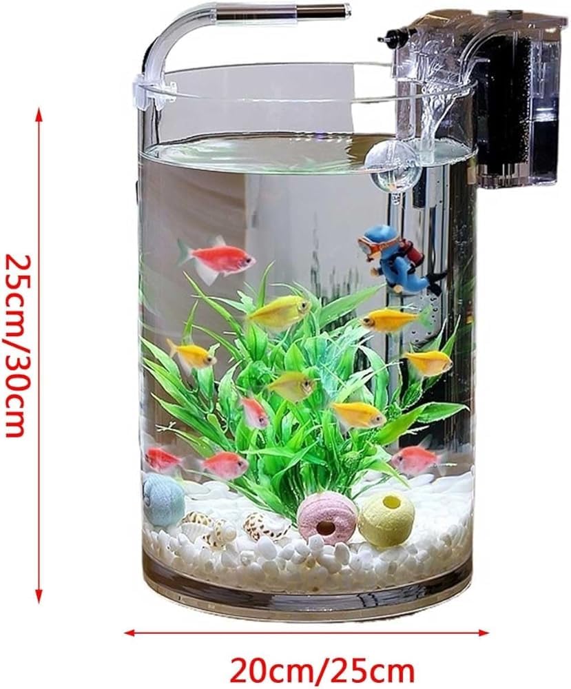 Kleine zylindrische Glas-Fischschale, Desktop-Aquarium für Büro, Wohnzimmer, Heimdekoration, transparenter Betta-Fisch-Lebensraum