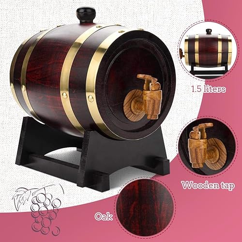 Miniatura 6 de Dispensador de whisky Barril de envejecimiento de roble 1.5L Barril de madera rojo vino