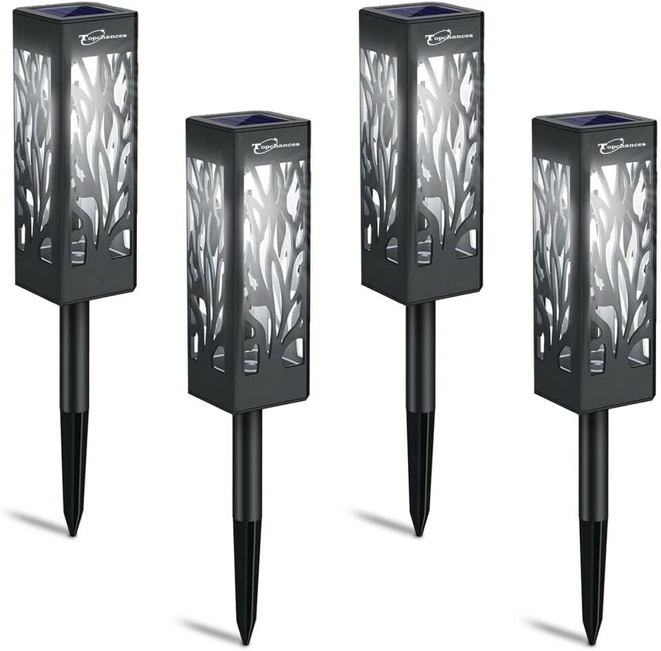 ELEOPTION Waterproof Pathway Garden Solar Lights Floor Lamps Bright LED with Stainless Steel Stake Decorative LED for Landscape Path Walkway Patio Lawn Christmas (Pack of 4)