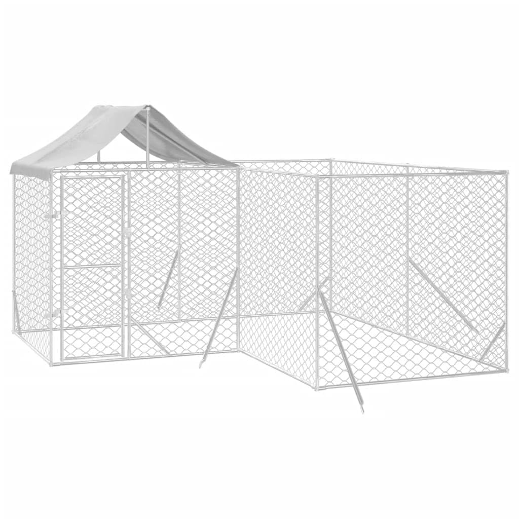 ARKEM Recinto per Cani da Giardino, Gabbia per Conigli, Recinto per Animali Domestici, Gatti, Cuccioli, Porte con Chiavistello e Parasole, in Fili Metallici,Cuccia Cani da Esterno Tetto Argento 4x4x2,
