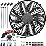 American Volt 16-17 Inch Upgraded 180 Watt Reversible Motor Electric Cooling Fan 38mm in-Hose Line 180F Thermostat Temperature Switch Wiring Kit