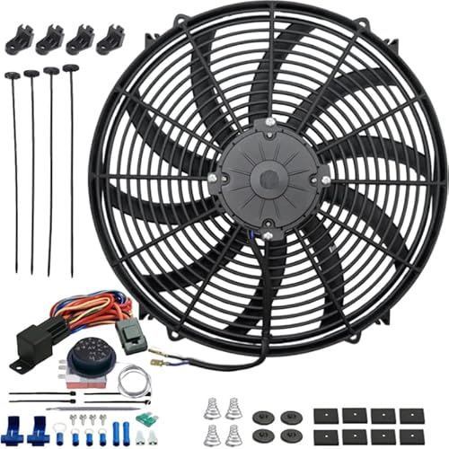 American Volt 16-17 Inch Upgraded 180 Watt Reversible Motor Electric Cooling Fan 38mm in-Hose Line 180F Thermostat Temperature Switch Wiring Kit