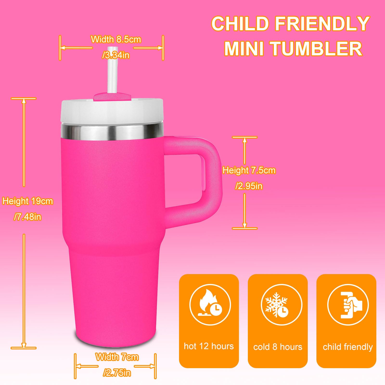 Tumbler avec poignée et paille - Avec couvercle et paille - En acier inoxydable 304 - Pour l'école, le sport en plein air (noir barbe)