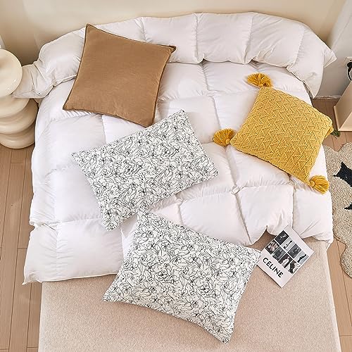 Image of ECOCOTT 2 Pack Pillowcase King Size with White & Black Floral Pillow Cases Set, 100% Cotton King Pillow Covers Envelope Closure (King, 20 inchx36 inch)