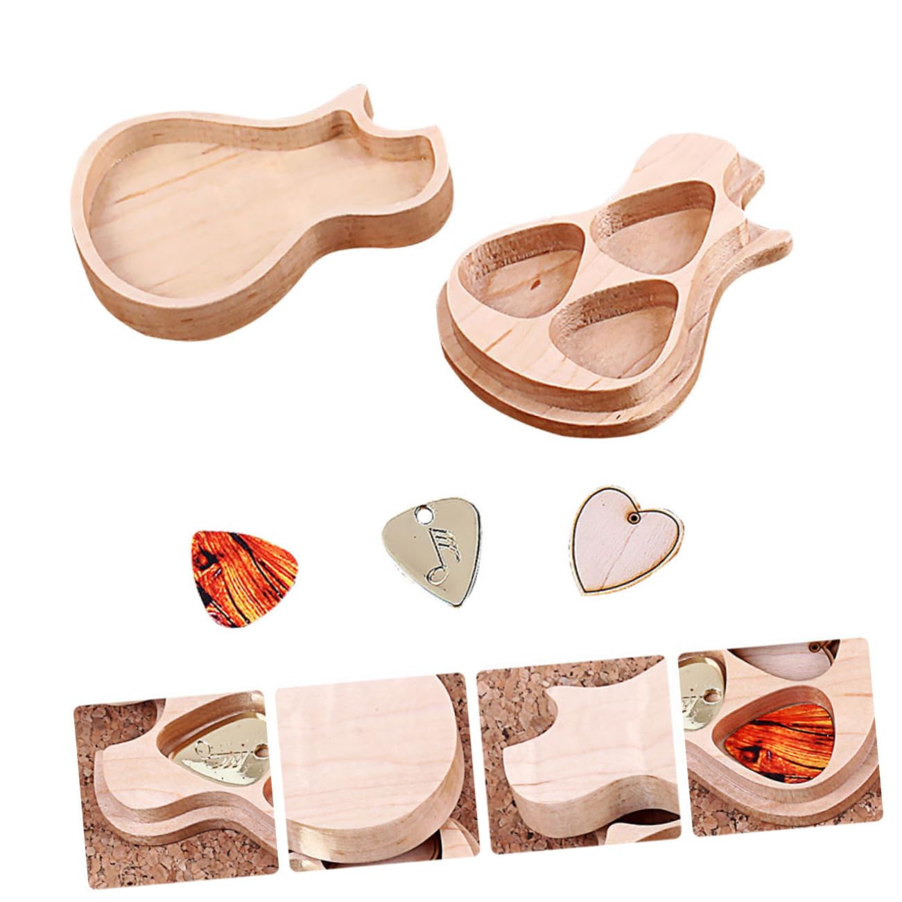 Abaodam 3sätze Handgefertigte Plectrum-Box Aus Ahornholz Mit Gitarren-Picks Praktisches Gitarrenzubehör Für Musikliebhaber Und Gitarristen Stilvolle Und Natürliche Aufbewahrungslösung