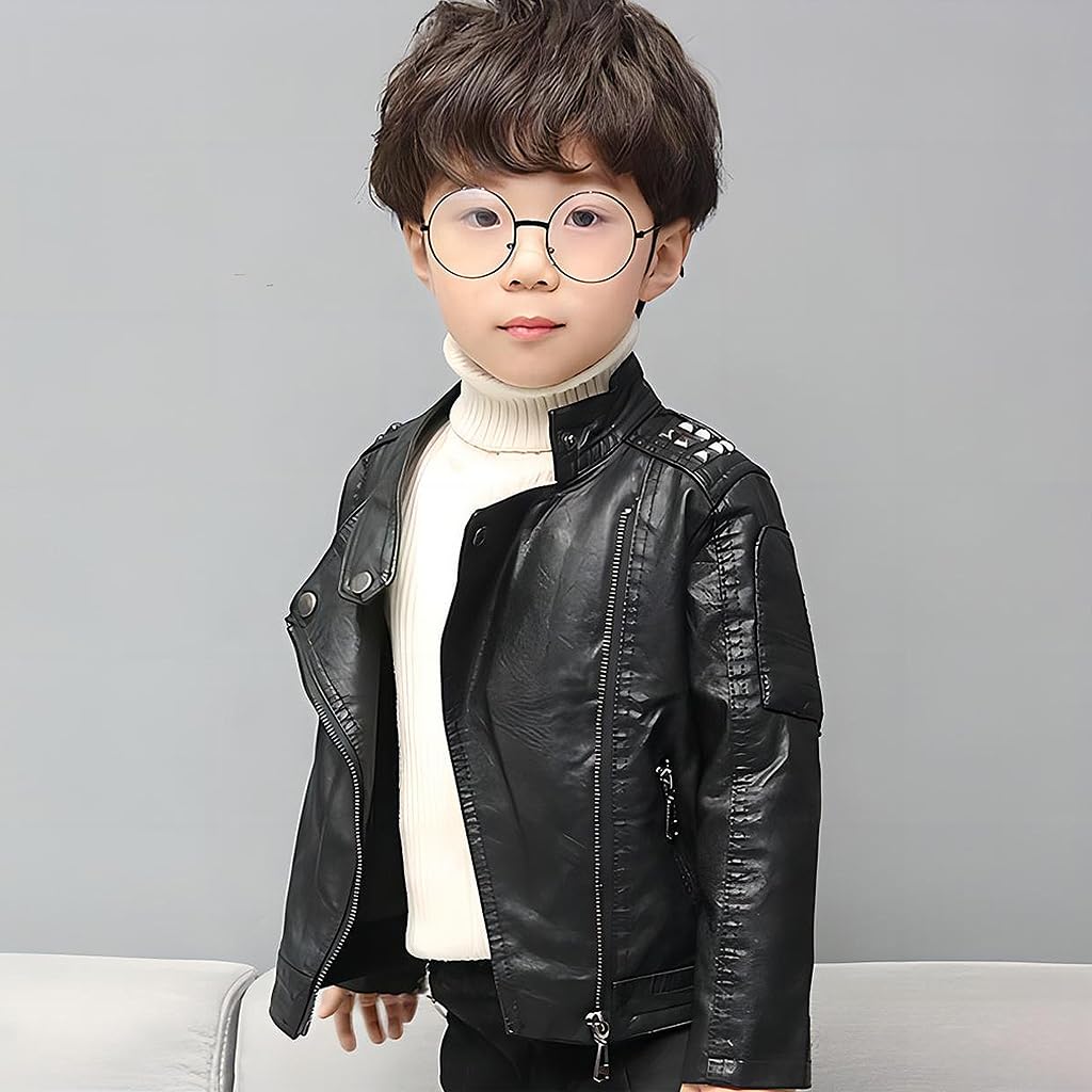 linboo Lederjacke Jungen übergangsjacke Frühling Herbst Kinder Bomberjacke Motorrad Bikerjacke Mädchen Lederimitat Jacke