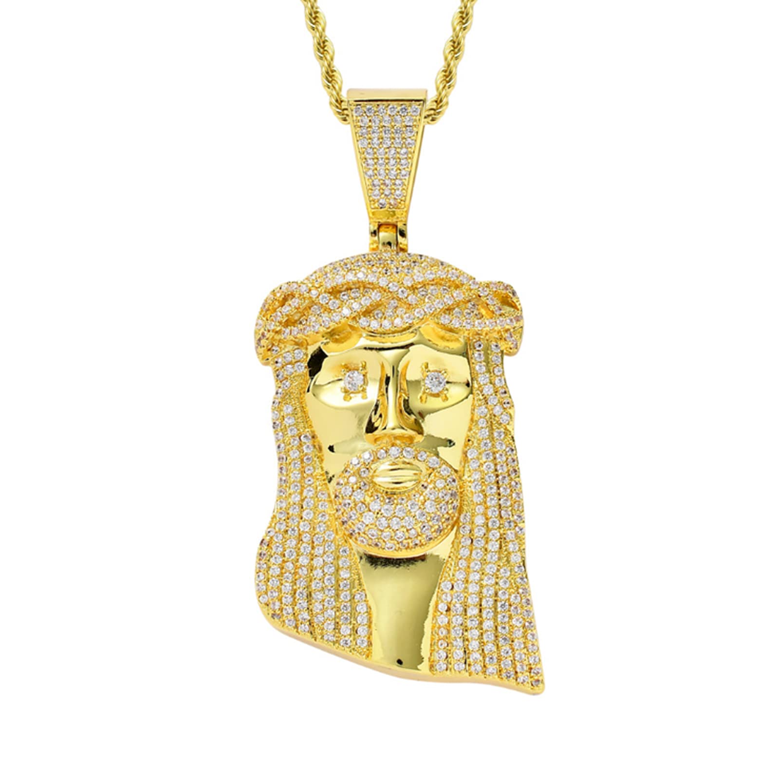 Hcma Men's Gold Hip Hop Jesus Pendant Necklace Full With Aaa Cubic Zircon Necklace For Wo Rapper Goth Gift