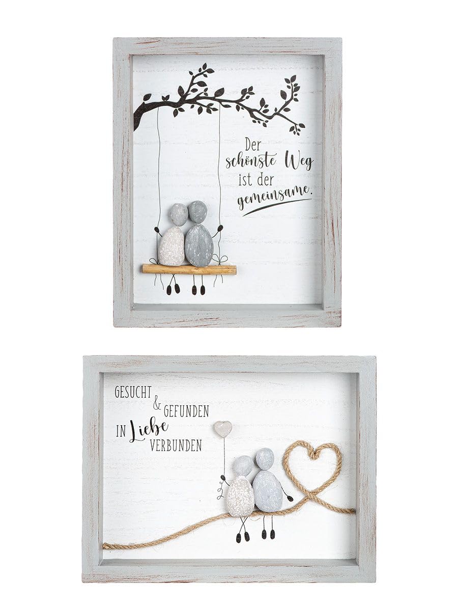MF Steinbilder mit Liebessprüchen, 3,5 x 25 x 19,5 cm, Grau, Weiß, Schwarz, Naturfarben, für Zuhause, Schlafzimmer, Wohnzimmer, Esszimmer, Kinderzimmer, Hochzeit, Babyparty, Geburtstagsgeschenk
