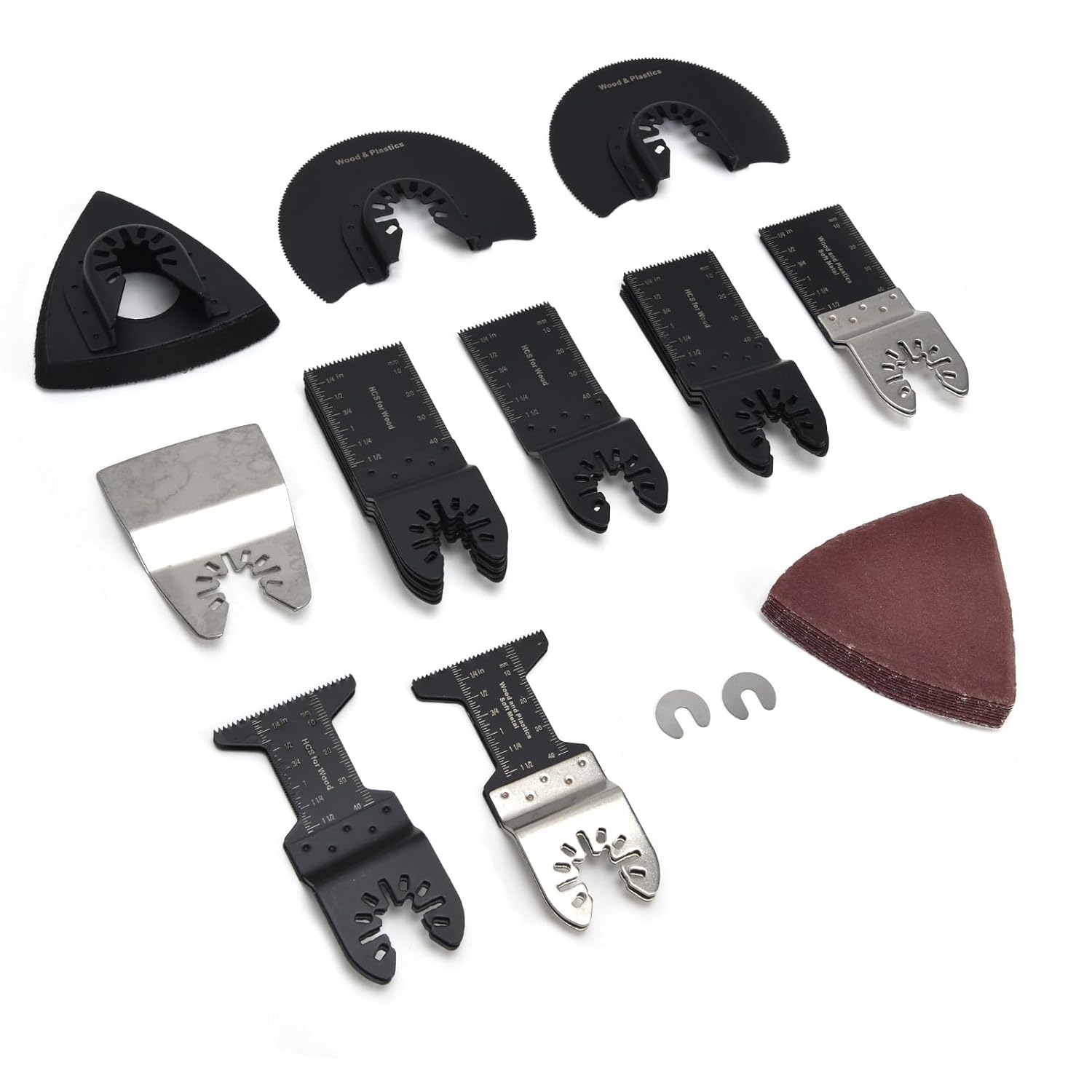 Oscillating Saw Kit High Carbon Steel, Straight and Multitool Compatible, for Woodworking, Includes Shovel and Sandpaper Set
