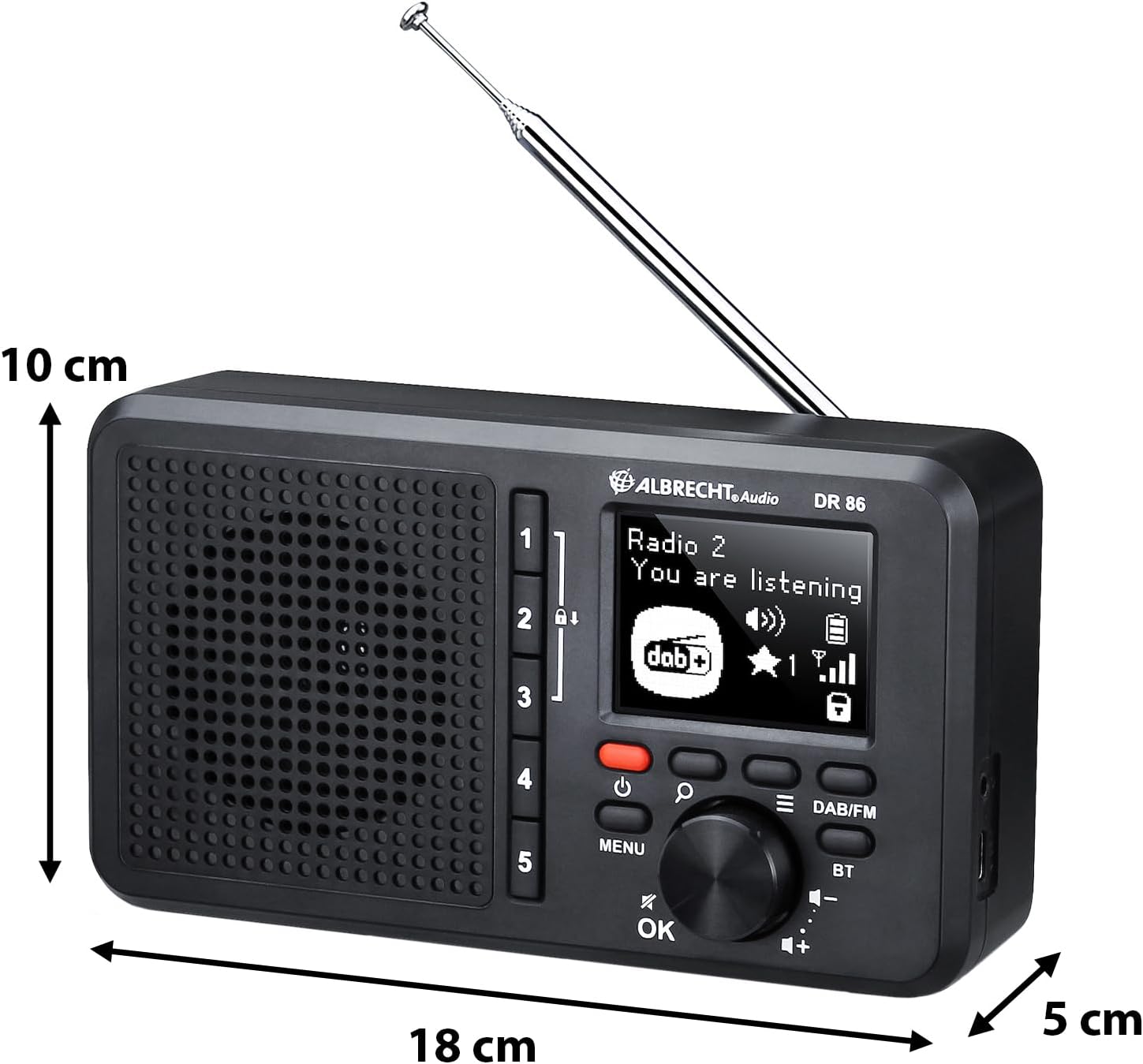 Albrecht DR 86 Radio Side View med Dimensioner