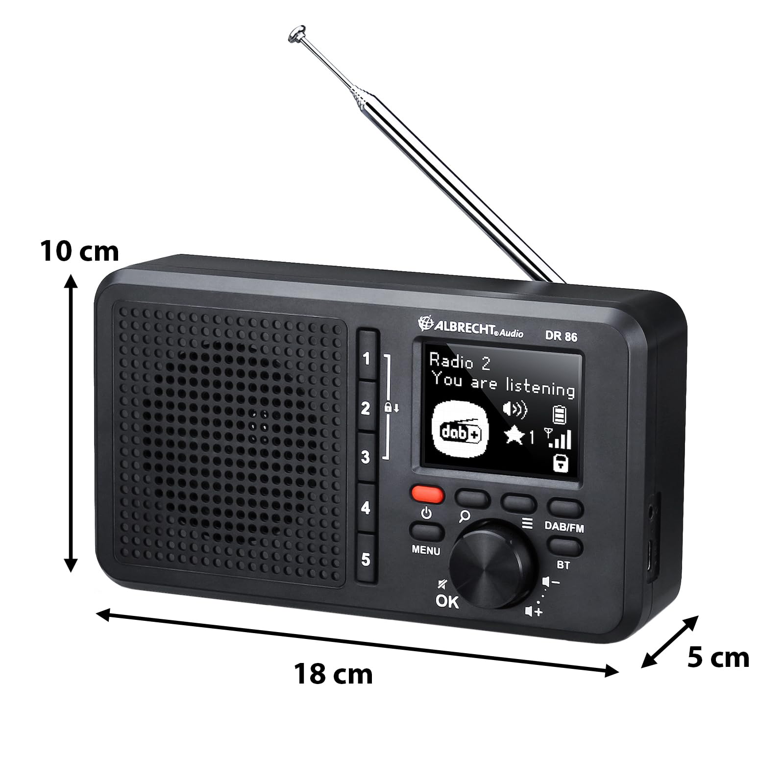 Albrecht DR 86-27861 - Petite Radio pour Personnes âgées - Dab+/FM - Streaming de Musique - Batterie intégrée de 2200 mAh - Transparent