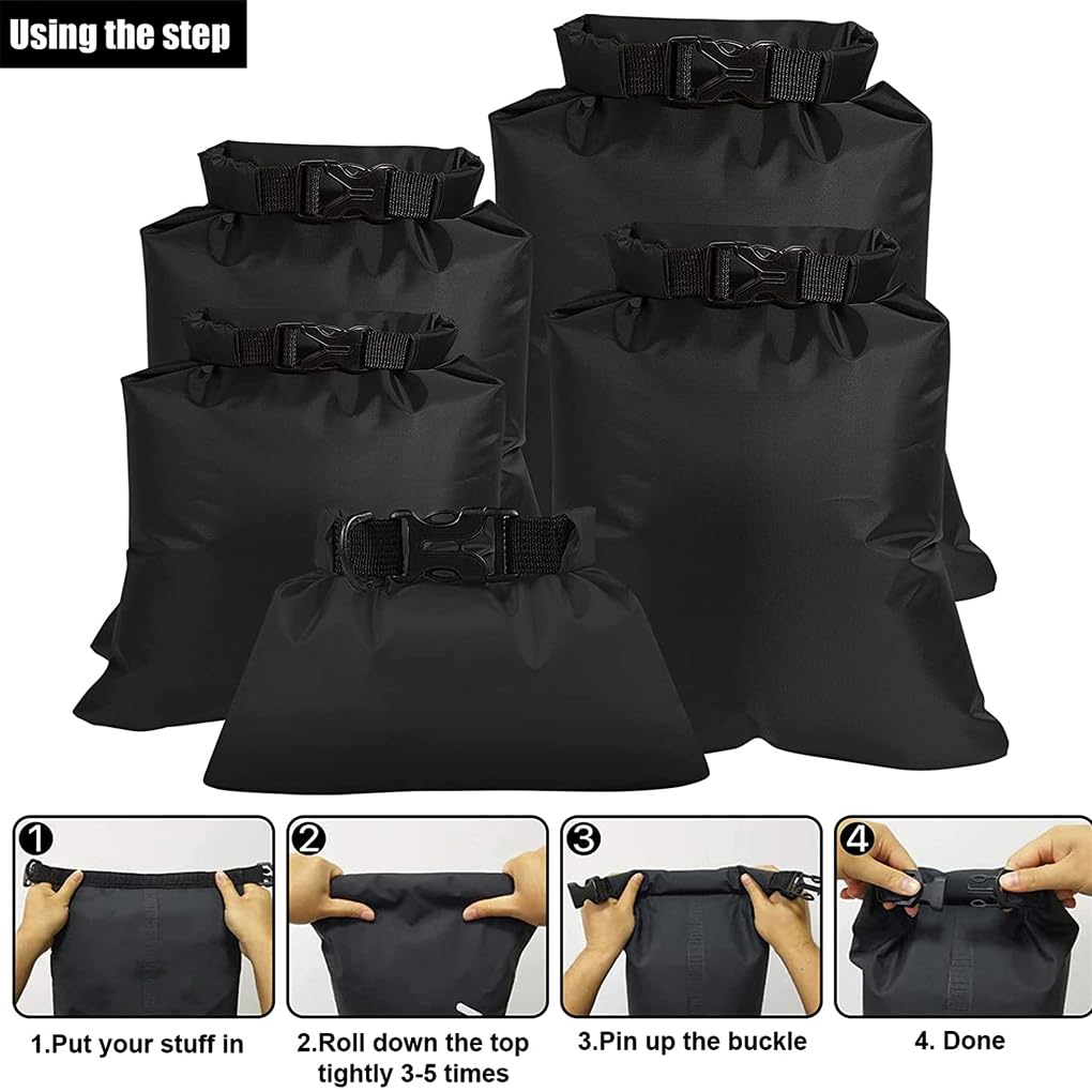 5 Stück wasserdichte Dry Bag Kajakfahren Driften Rafting Kanu Pack faltbar tragbar Trekking Schwimmen Reise Sack rot, 3er-Set (schwarz), Siehe Produktbeschreibung