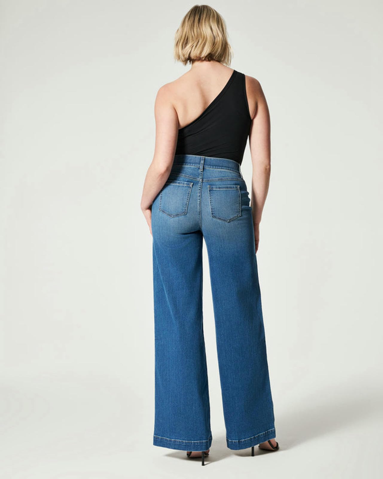 Jeans Donna Donne Gambe Ad Alta Vita su Pantaloni in Vintage Elastico-Nero-m