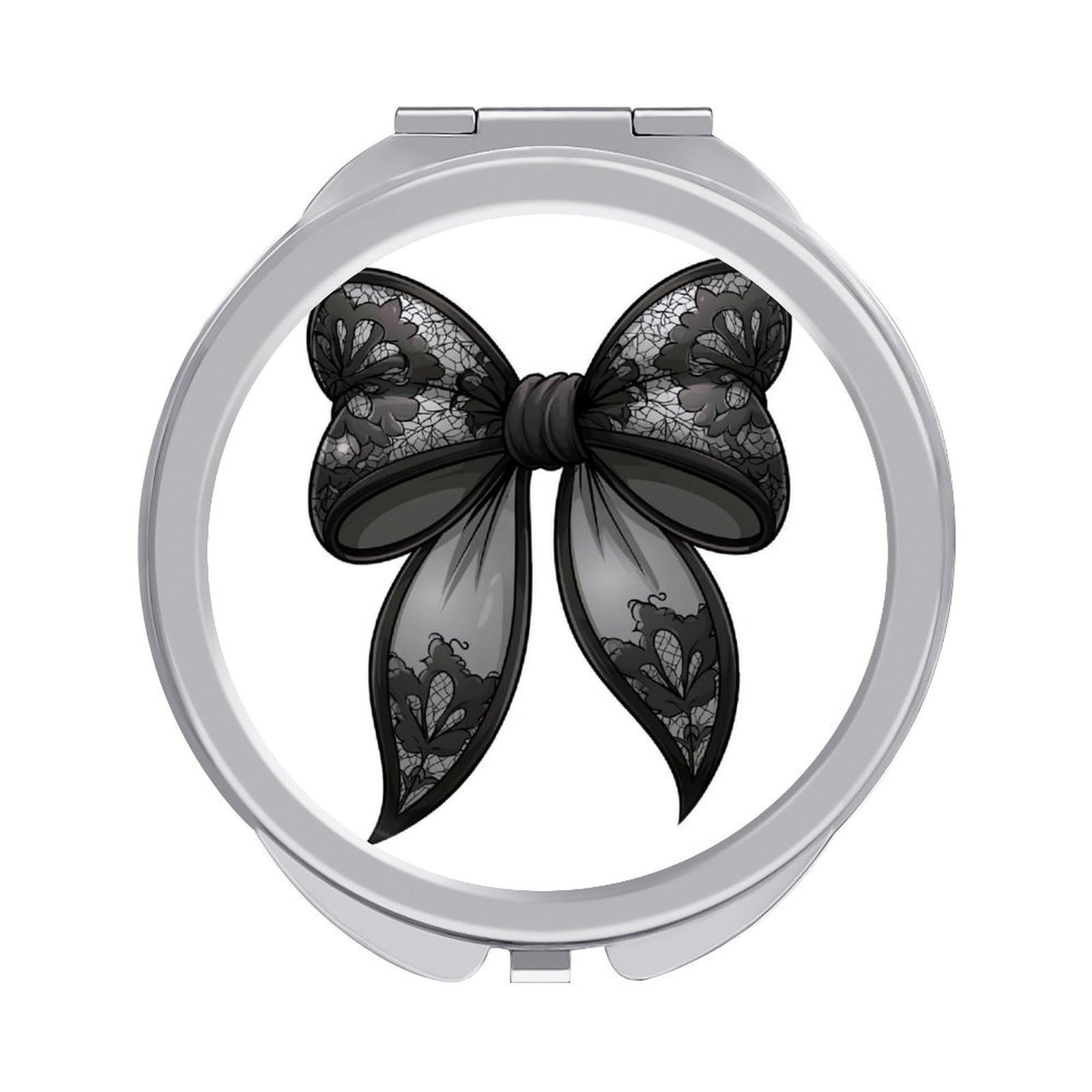 Jubonexis Black Lace Thick Coquette Bow Women Pocket Mirrors, Girls Small Portable Travel Makeup Mini Mirror