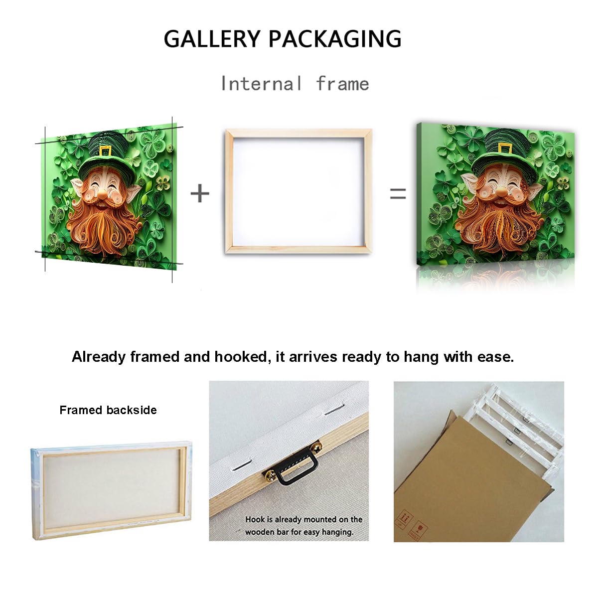 St. Patrick's Day sztuka na płótnie fantazyjne zbliżenie twarzy zielony kapelusz wirujący papier sztuka quilling żywe obrazy plakatowe do dekoracji mieszkania 90 x 110 cm
