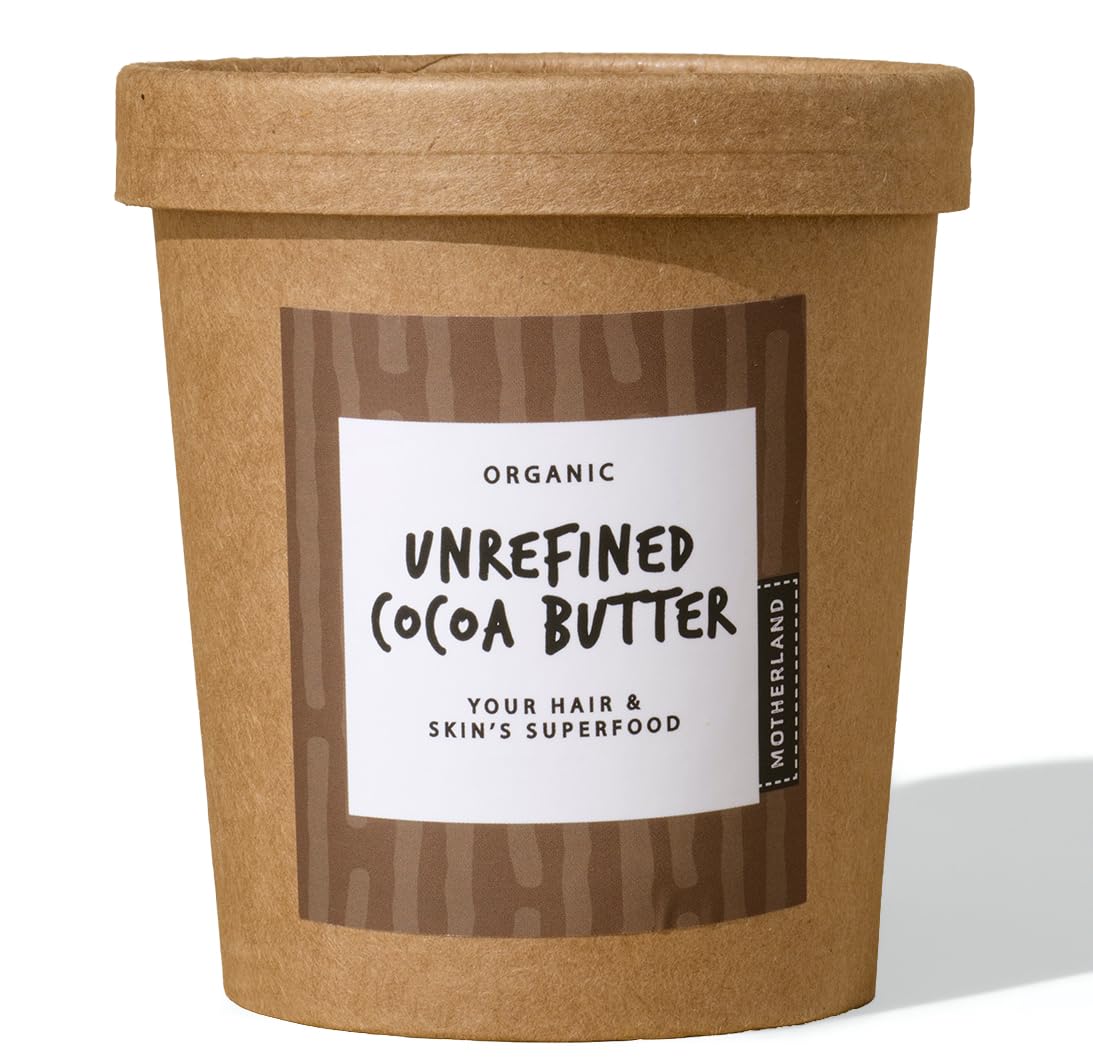 Motherland Organics Unrefined African Cocoa Butter Moisturiser for Body & Face, Pure Raw Cacao Skin Food Used to Make Lip Balm & Lotion 400G