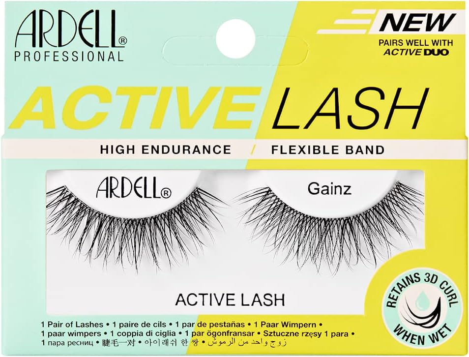 ArdellActive Lash Gainz False Eyelashes, Water-resistant, Light Volume, Medium Length, Vegan Friendly, 1 Pair (Pack of 1)