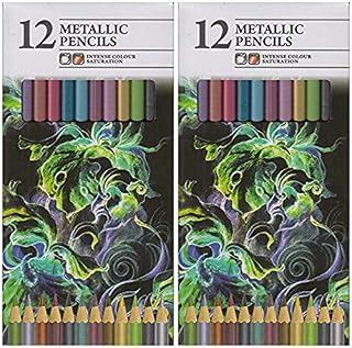 2 x Pack Of 12 Intense Colour Metallic Artist Colouring Pencils Assorted Colours